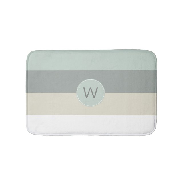 Cool Colours Minimalist Stripes with Monogram Bath Mat (Front)