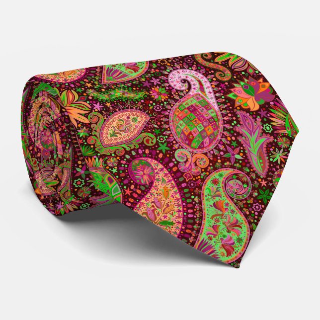 cool colours tiled paisley pattern neck tie (Rolled)