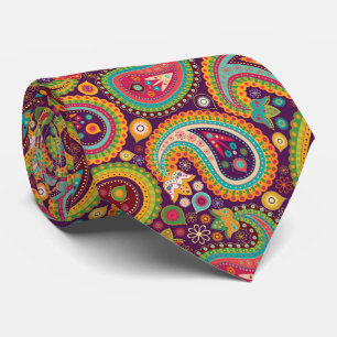 cool colours tiled paisley pattern neck tie