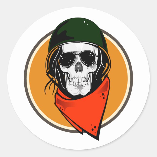 Cool Combat Skull Classic Round Sticker (Front)