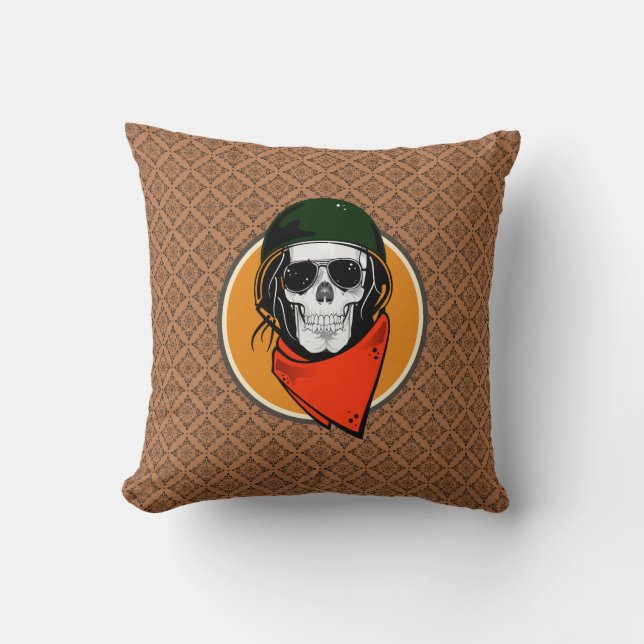 Cool Combat Skull Throw Pillow (Front)