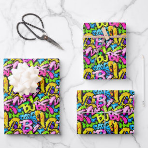 Cool comic graffiti tiled pattern wrapping paper sheet
