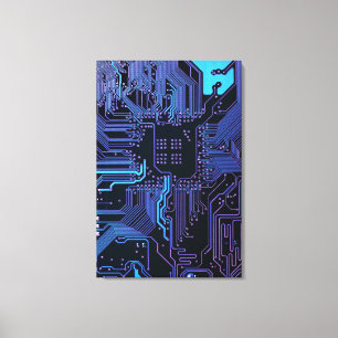 Cool Computer Circuit Board Blue Canvas Print