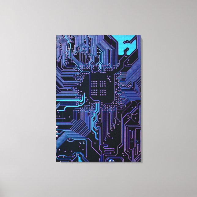 Cool Computer Circuit Board Blue Canvas Print (Front)