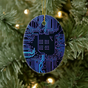 Cool Computer Circuit Board - Blue Ceramic Ornament