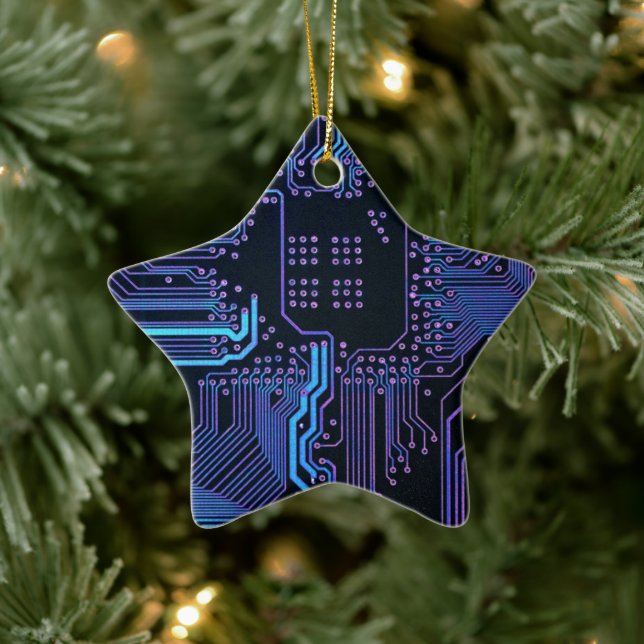 Cool Computer Circuit Board Blue Ceramic Ornament (Tree)