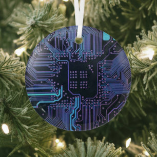 Cool Computer Circuit Board Blue Glass Ornament
