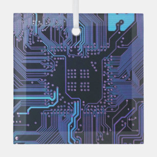 Cool Computer Circuit Board Blue Glass Ornament