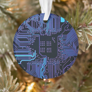 Cool Computer Circuit Board Blue Ornament