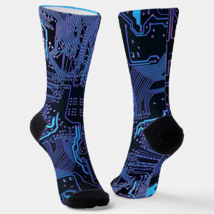 Cool Computer Circuit Board Blue Socks