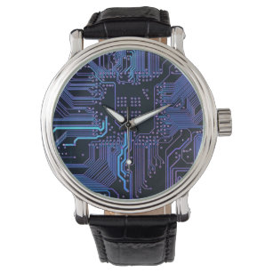 Cool Computer Circuit Board Blue Watch