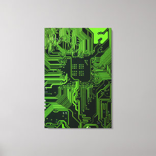 Cool Computer Circuit Board Green Canvas Print