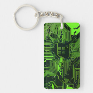 Cool Computer Circuit Board Green Keychain