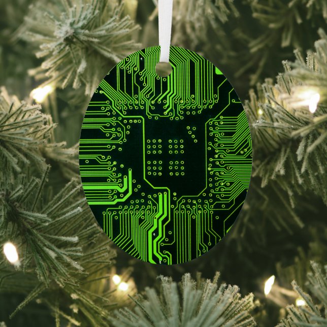 Cool Computer Circuit Board Green Metal Ornament (Insitu)