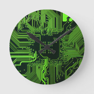Cool Computer Circuit Board Green Round Clock