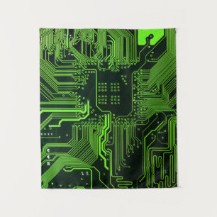 Cool Computer Circuit Board Green Tapestry
