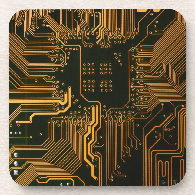 Cool Computer Circuit Board Orange Coaster (Front)