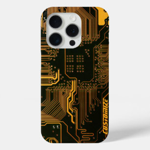 Cool Computer Circuit Board Orange Custom iPhone 15 Pro Case