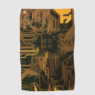 Cool Computer Circuit Board Orange Golf Towel