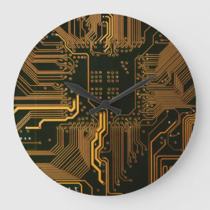 Cool Computer Circuit Board Orange Large Clock