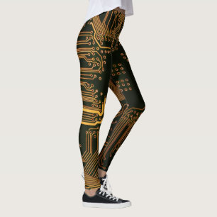 Cool Computer Circuit Board Orange Leggings