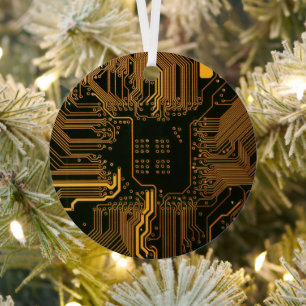 Cool Computer Circuit Board Orange Metal Ornament