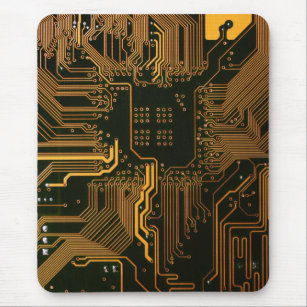 Cool Computer Circuit Board Orange Mouse Pad