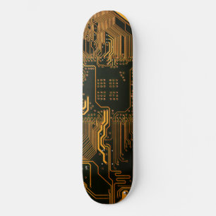 Cool Computer Circuit Board Orange Skateboard