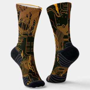 Cool Computer Circuit Board Orange Socks