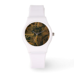 Cool Computer Circuit Board Orange Watch