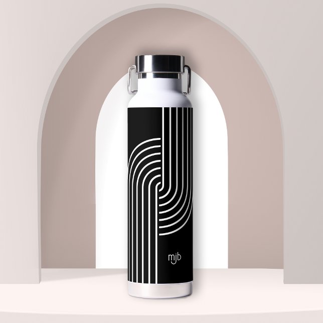 Cool Concentric Arch Retro Modern with Monogram Water Bottle (Creator Uploaded)