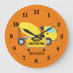cool construction cement truck add name boys large clock