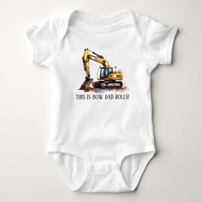Cool Construction Dad rolls add text Baby Bodysuit (Front)