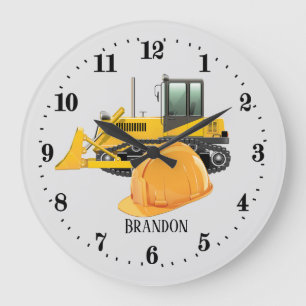 cool construction digger add name large clock