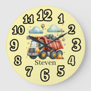 Cool Construction dump truck add name nursery  Large Clock
