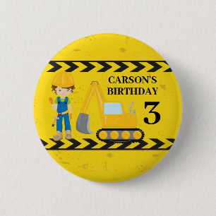 Cool Construction Excavator Custom Birthday Boy 2 Inch Round Button