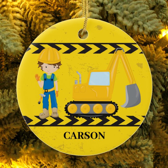 Cool Construction Excavator Custom Kids Ceramic Ornament (Creator Uploaded)