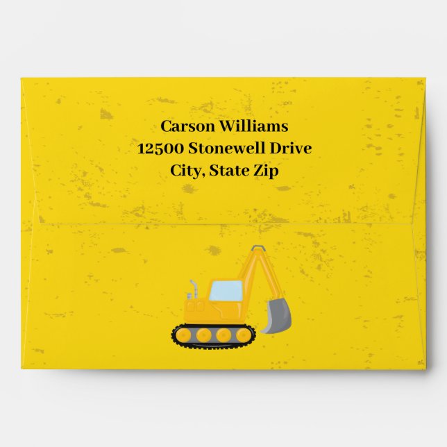Cool Construction Excavator Yellow Custom Kids Envelope (Back (Top Flap))