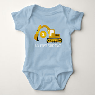 cool construction first Birthday boys Baby Bodysuit