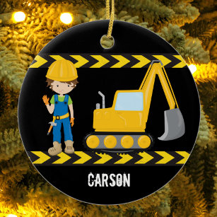 Cool Construction Vehicle Boy Personalized Kids Ceramic Ornament