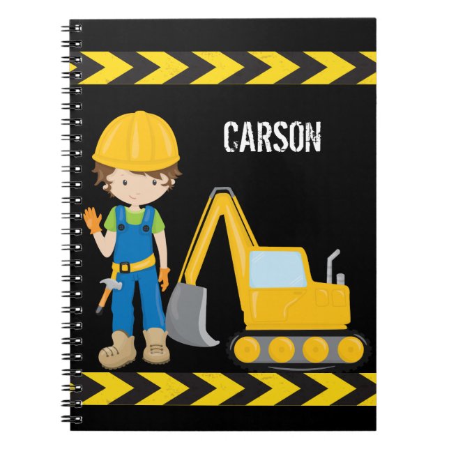 Cool Construction Vehicle Boy Personalized Kids Notebook (Front)