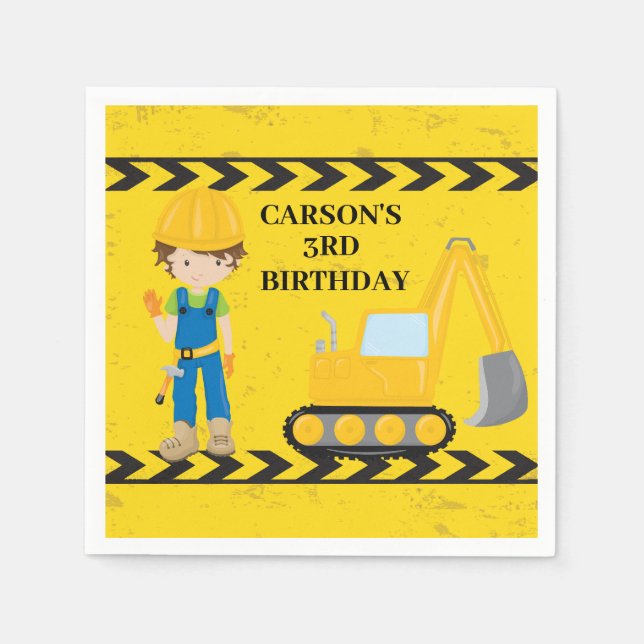 Cool Construction Vehicle Custom Kids Birthday Napkin (Front)