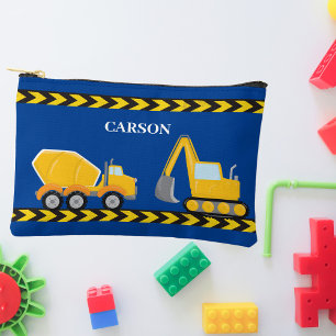 Cool Construction Vehicle Custom Kids Blue Accessory Pouch