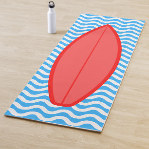 Cool Coral Red Blue Waves Surfing Yoga Mat