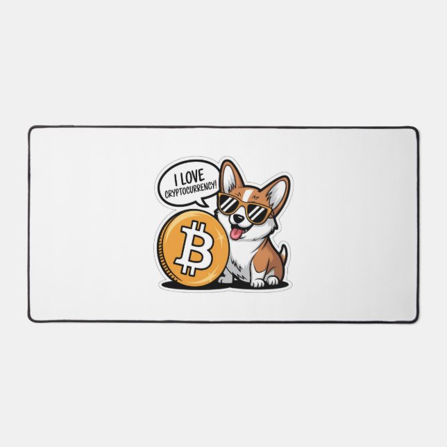 Cool Corgi Loves Cryptocurrency Desk Mat (Front)