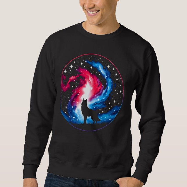 Cool Cosmic Wolf Galaxy Graphic Space Art Sweatshirt (Front)