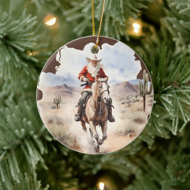 Cool Country Christmas Santa horse add message  Ceramic Ornament (Tree)