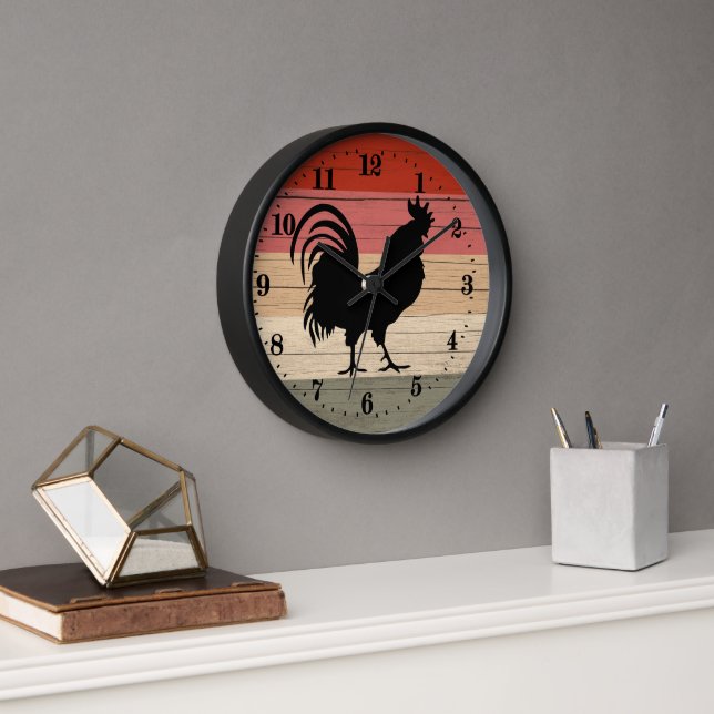 cool Country rooster decor Large Clock (Office)