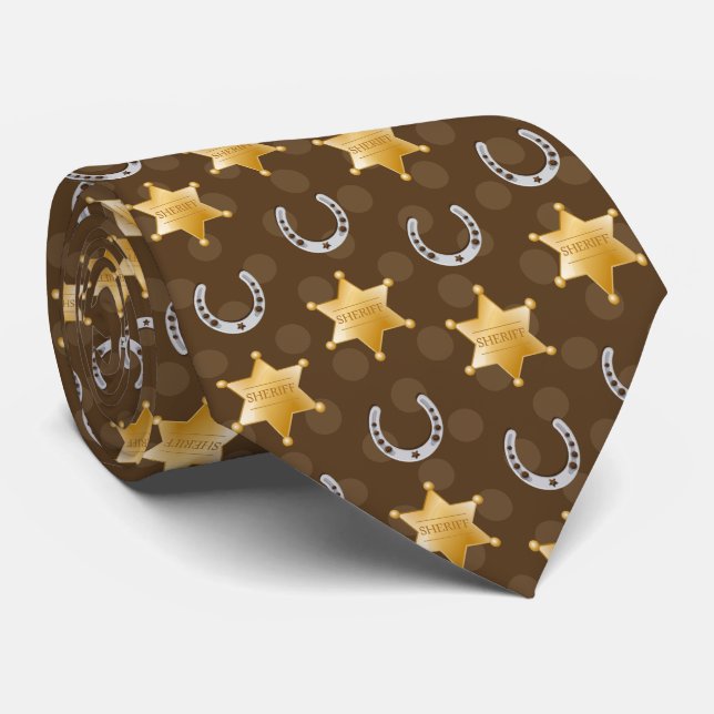 cool Country Sheriff tiled horseshoe pattern Tie (Rolled)