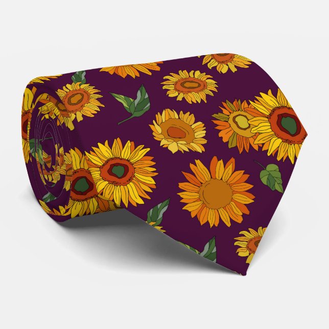 cool Country sunflower pattern neck tie  (Rolled)